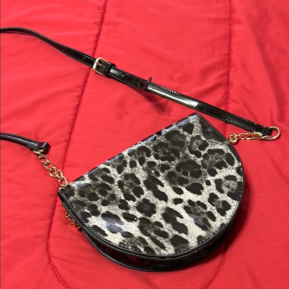 Black Animal Print Crossbody Bag with Adjustable Strap